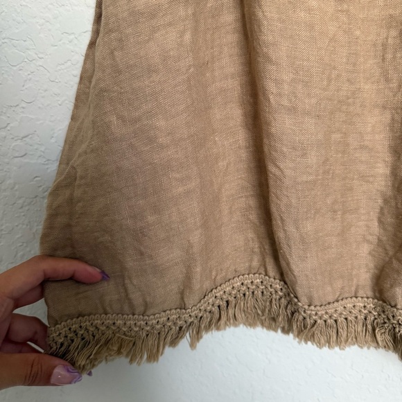 Francesca Bettini Tan Linen Fringe Trim Tank Top Size M Made in Italy Coastal - Picture 4 of 5